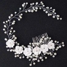 wedding romantic white flower pearl knitted braided handmade hair comb bride high quality bridal hair accessories