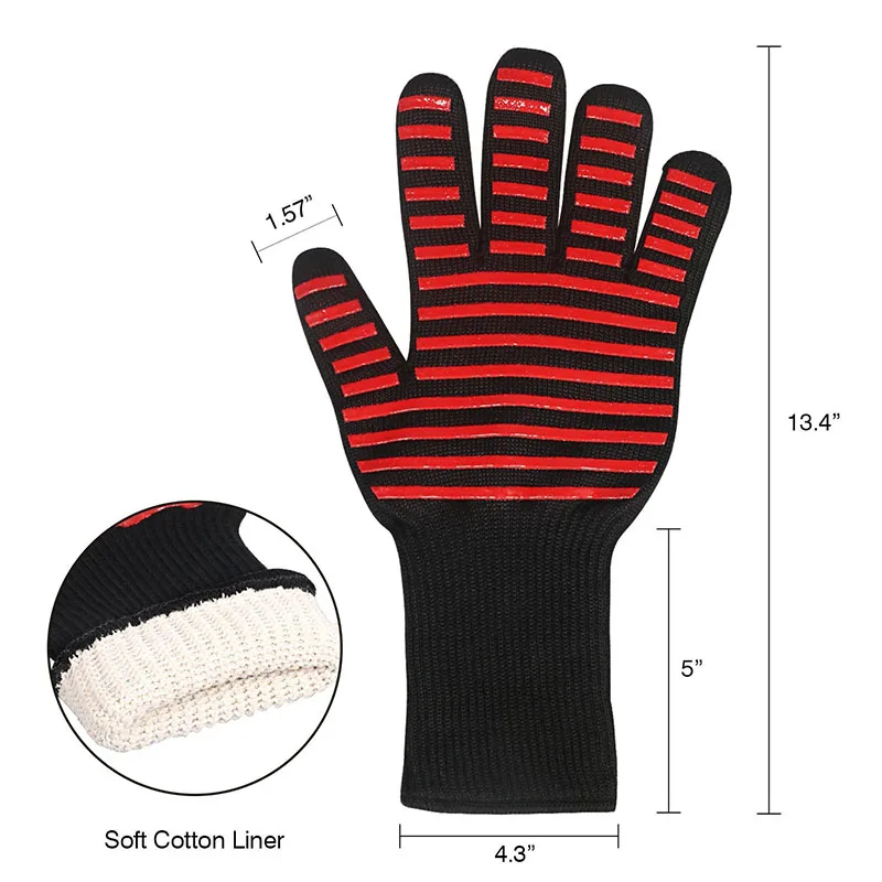 Barbecue Gloves BBQ Smoker Grill Kitchen Cooking Grilling Mitts Food Grade Heat Resistan Silicone Oven Glove Charbon De Bois (4)