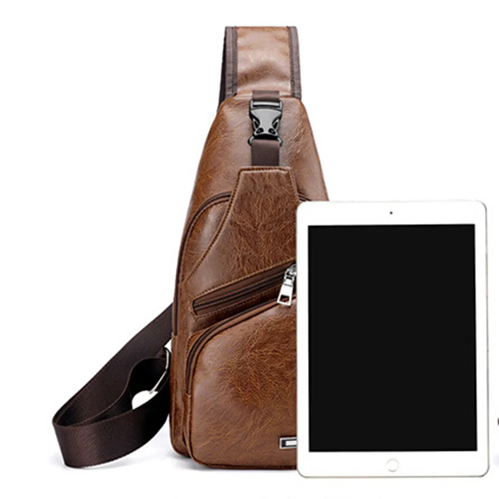 Новые мужские сумки, Мужская нагрудная сумка с USB, дизайнерская сумка-мессенджер, кожаная сумка через плечо, диагональная посылка, новинка, рюкзак для путешествий