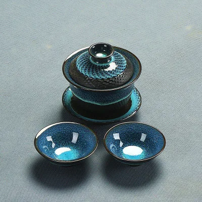 Китайский чайный набор кунг-фу голубая Янтарная глазурь керамическая крышка миска чайник чайная чашка чайная стирка чайный набор домашний простой чайный набор - Цвет: 02 Sets