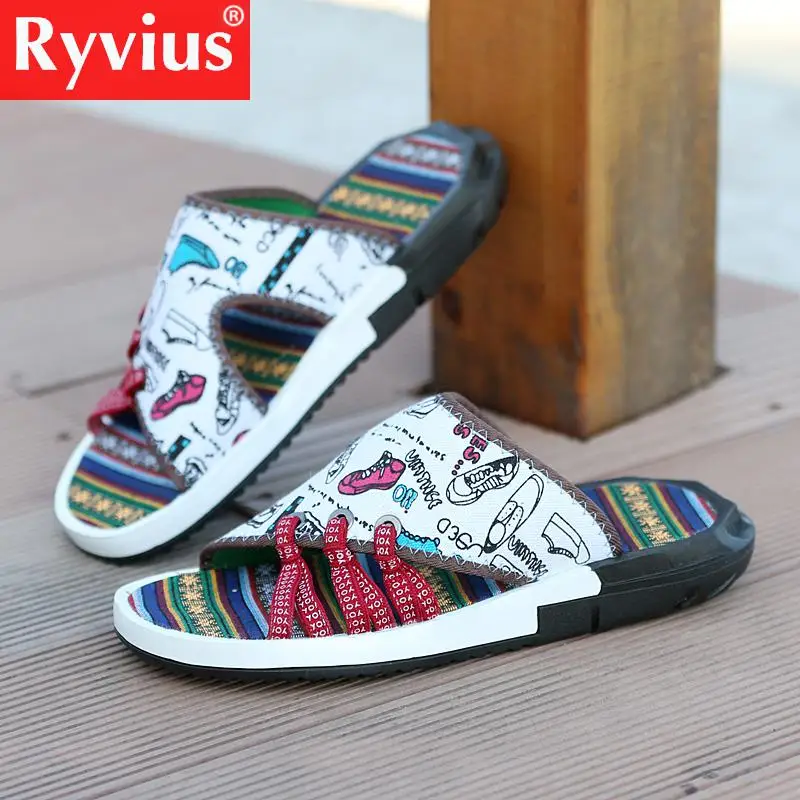 Ryvius 2019 новые летние модные мужские тапочки Слип Ретро стиль многоцветный комфорт