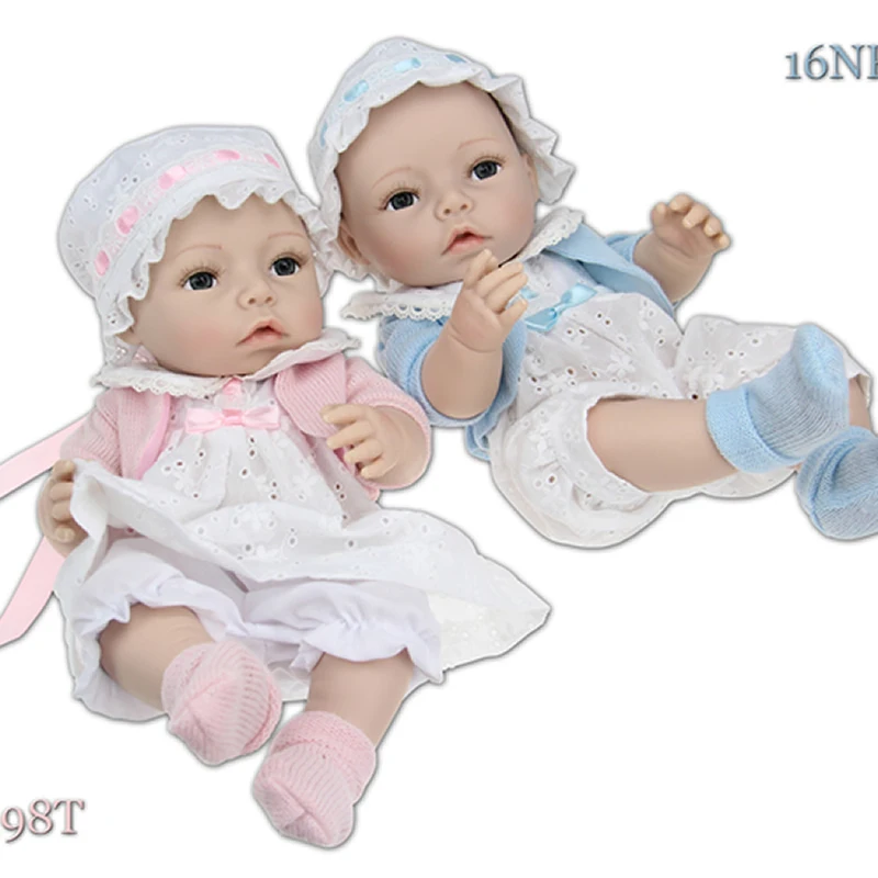 

Full Silicone Vinyl 16 Inches Twins Reborn Baby Doll Real Looking Girl And Boy Dolls Newborn Babies Kids Birthday Gift
