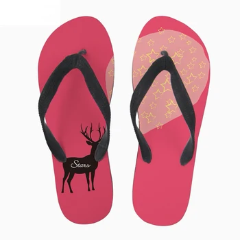 

Customized 3D Cartoon Cute Elk Pattern Flip Flops Women Casual Fashion Summer House Slippers Woman Rubber Flats Flipflops Shoes