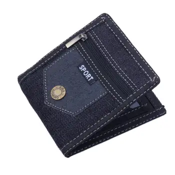 

2018 Denim Canvas Men's Credit Card Bifold Wallet Large Capacity Coin Purse Zipper Men Wallets Card Holder Coin Bag Gift