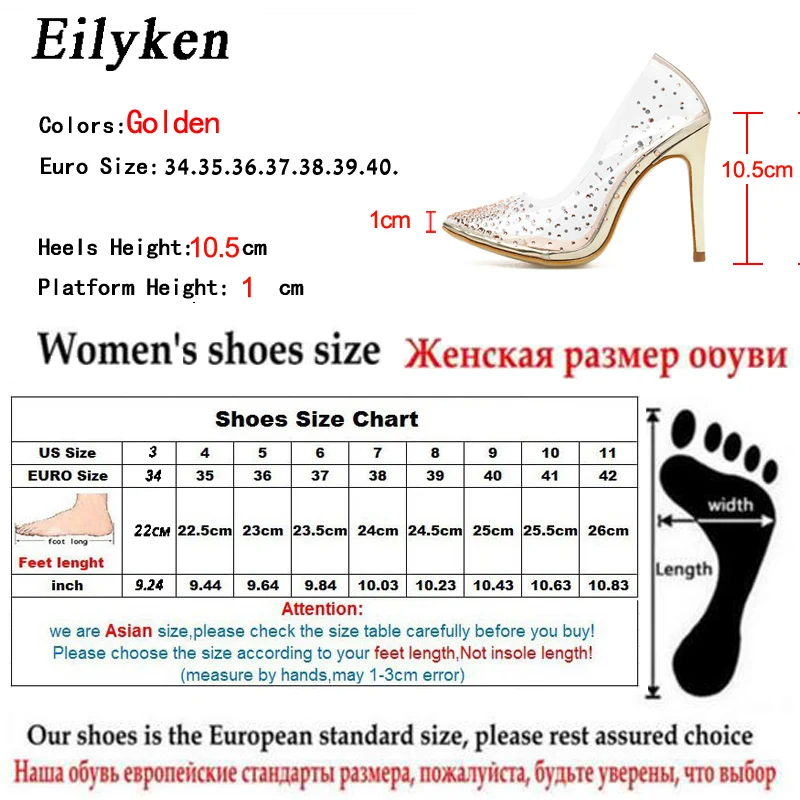 EilyKen 2021 модные золотые стразы из прозрачного ПВХ Женские туфли лодочки Сезон