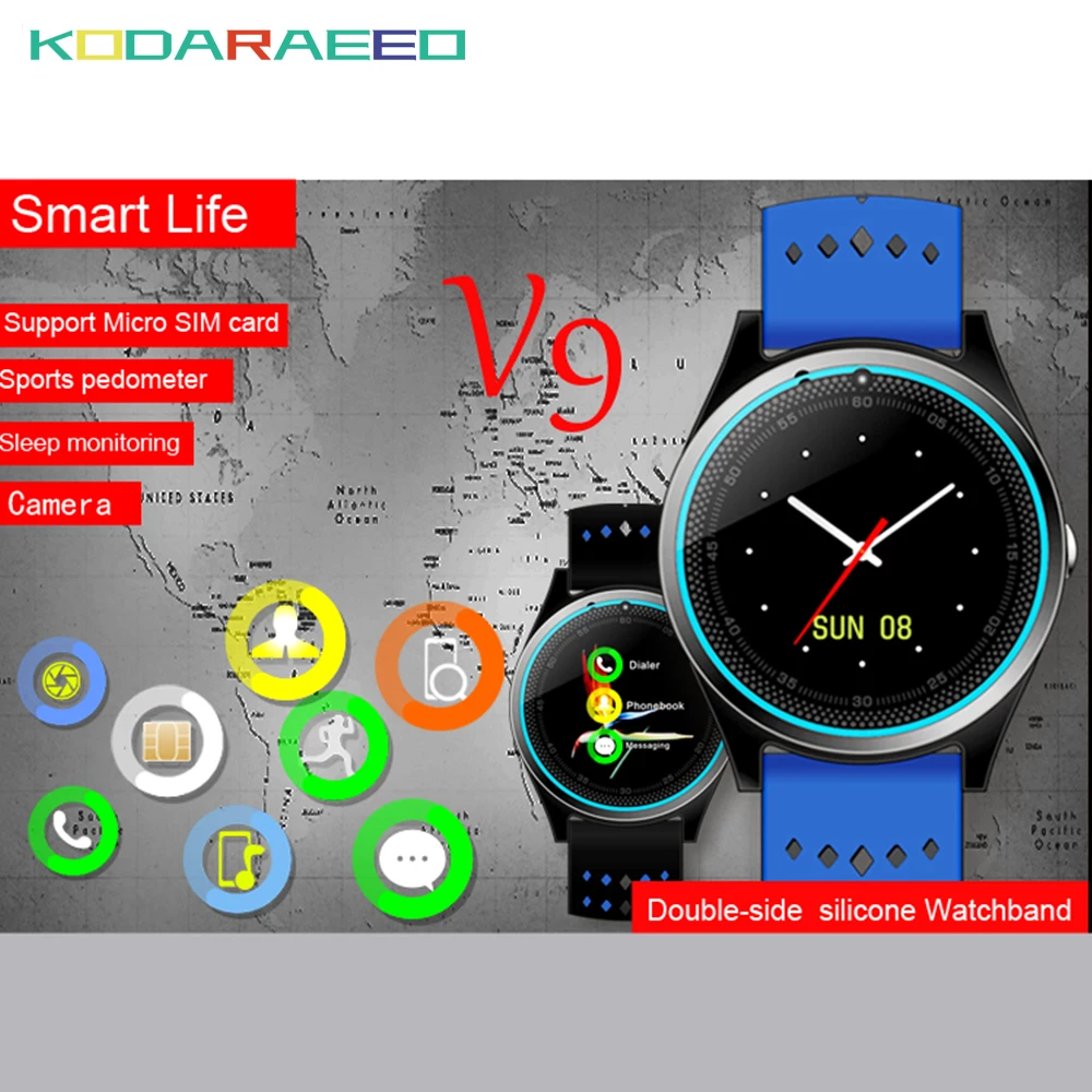 

V9 Bluetooth Smart Watch with Camera Pedometer Health Sport Clock Hours Men Women for Android Phone Wearable Devices