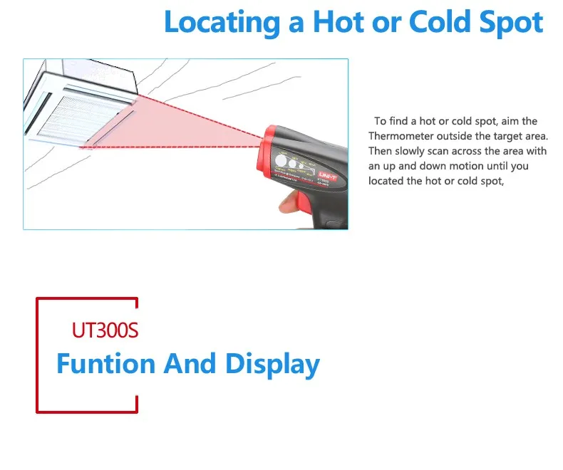 UNI-T UT300S цифровой ручной инфракрасный термометр промышленный бесконтактный термометр цифровой прибор для измерения температуры