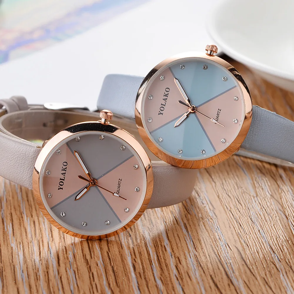 YOLAKO женские наручные часы модный кожаный браслет Аналоговые Кварцевые Круглый женщина часы минималистичный часы женские часы для женщин