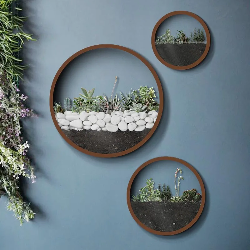 

Creative Wall Vase Iron Art Solid Color Artificial Flower Colored Stone Holder Hanging Vases Bonsai for Home Decoration Crafts