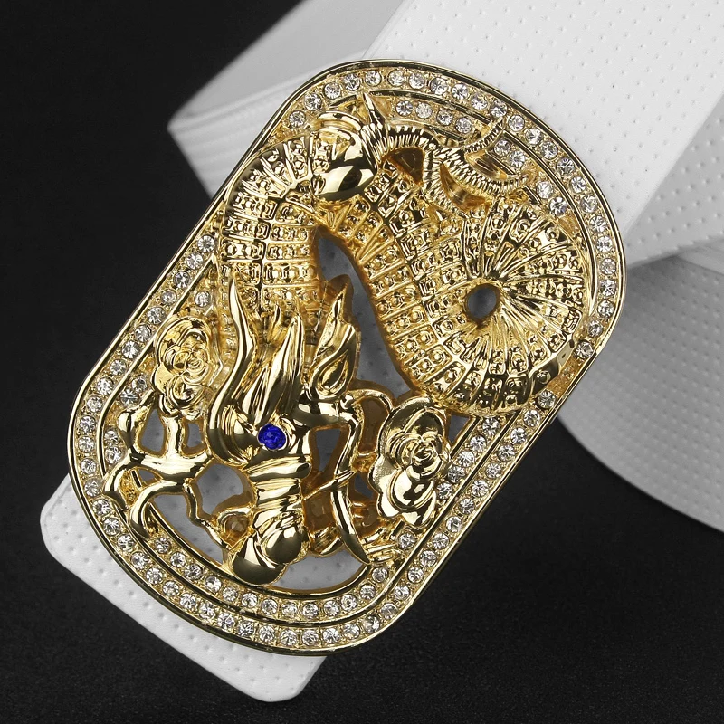 

High quality fashion Men Belt Dragon Buckle designer belt Smooth buckle white genuine Leather Waistband casual ceinture homme