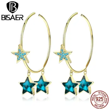 

Hyperbole BISAER 925 Sterling Silver Star Pendant Drop Earrings Women Big Round Circle Silver Earrings Fashion Jewelry ECE689