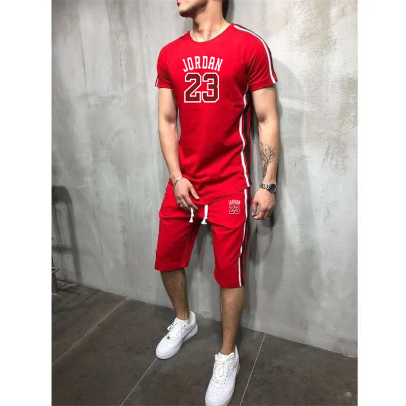 2019Summer Hot Sale Men's Sets T Shirts+pants Two Pieces Sets Casual Tracksuit new Male Casual Tshirt Gyms Fitness trousers men