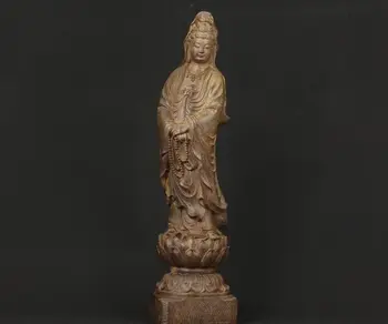 

BIG FINE COLLECTABLE OLD SANDALWOOD HANDWORK CARVED BUDDHISM KWAN-YIN STATUE