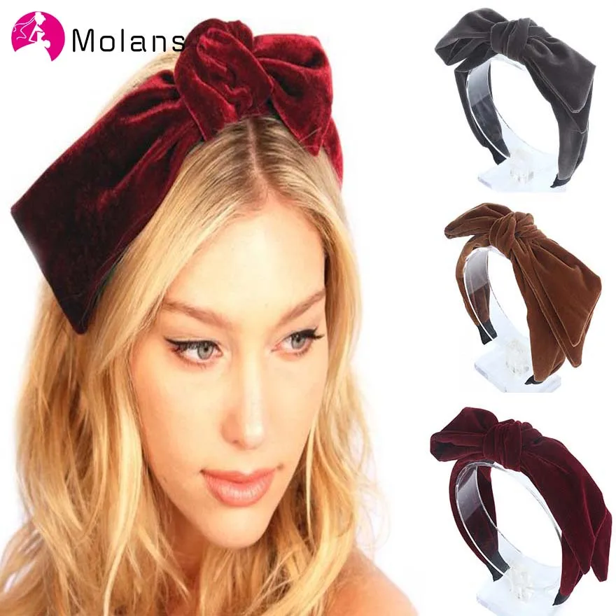 

Molans Simple Fashion Women Hairbands Thickened Golden Velvet Headband Double Layer Big Bow Hair Hoop for Girls Hair Accessories
