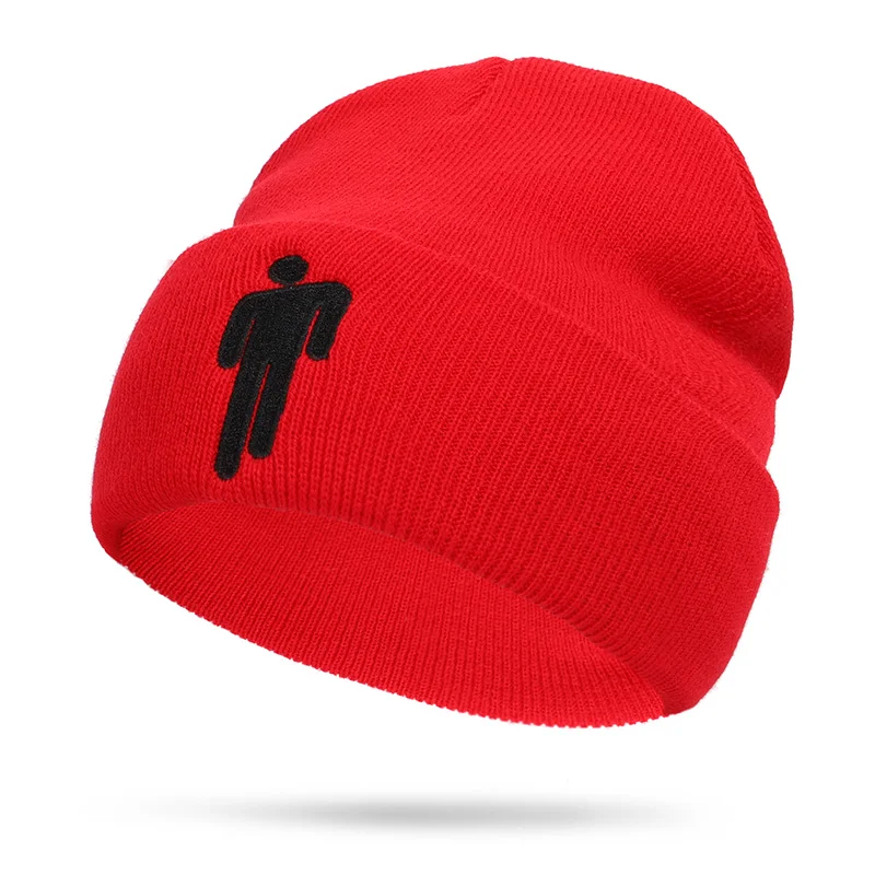 Новая мода Billie Eilish вышивка Beanie для женщин и мужчин вязаная зимняя шапка твердая хип-хоп мягкая шапка черепки теплая кость Unise - Цвет: red
