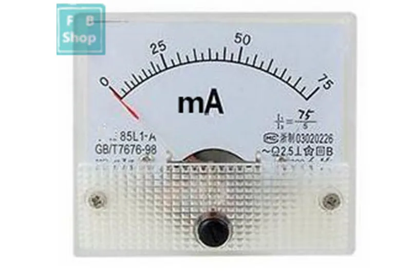 1 шт. 85L1-mA 2mA 3mA 5mA 10mA 15mA 20mA 30mA 50mA 75mA AC белый Пластик оболочки Аналоговая Панель Ампер Амперметр - Цвет: 75mA