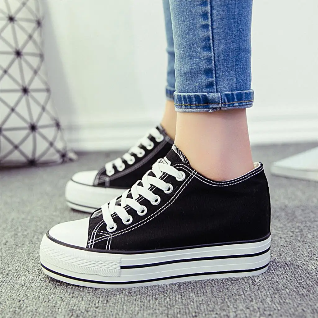 Woman Sneakers White Canvasl Shoes Platform Casual Shoes Increasing ...