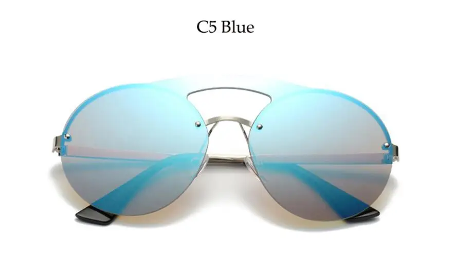 Большие круглые Модные солнцезащитные очки, фирменный дизайн, роскошные зеркальные солнцезащитные очки для мужчин и женщин, винтажные очки UV400 - Цвет линз: C5 blue