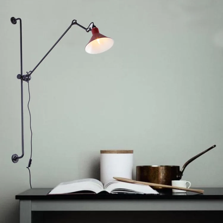 

European Art Decor LED Wall Mounted Bedside Light White Black Adjustable Long Arm Wall Lamp