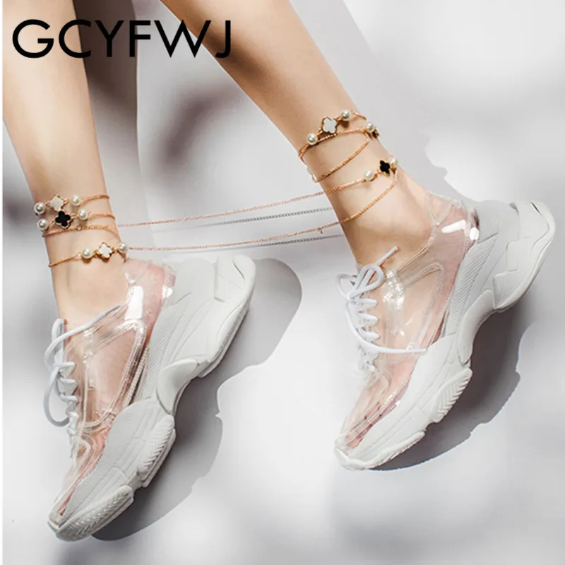 Женские прозрачные кроссовки GCYFWJ повседневные на платформе со шнуровкой