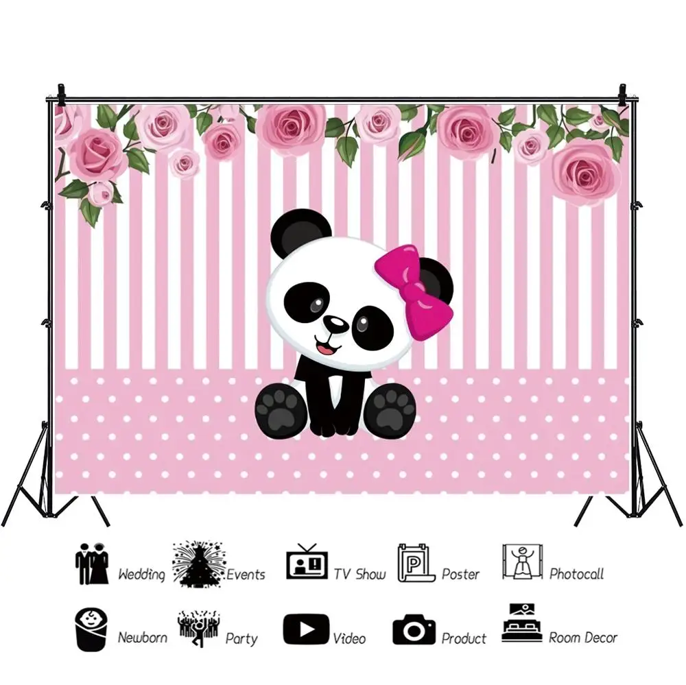 

Yeele Panda Floral Personalized Birthday Party Photocall Pink Photographic Backdrops Photography Backgrounds For Photo Studio