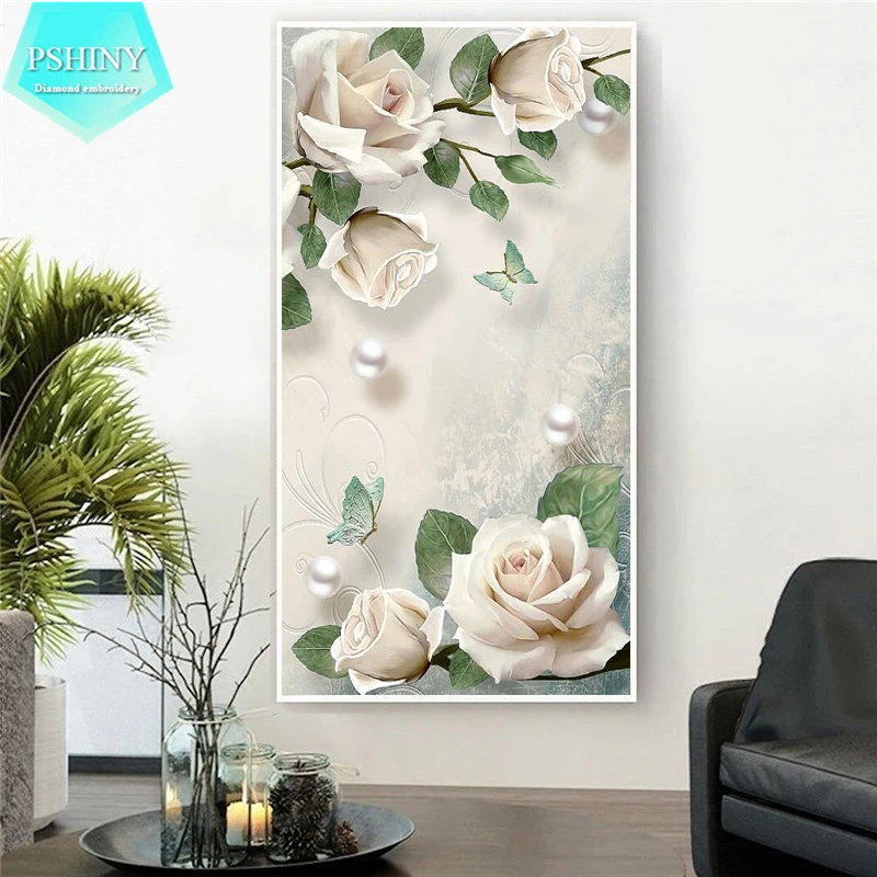 

PSHINY 5D DIY Diamond embroidery sale roses flowers Pictures with full display Square rhinestone diamond painting new arrivals