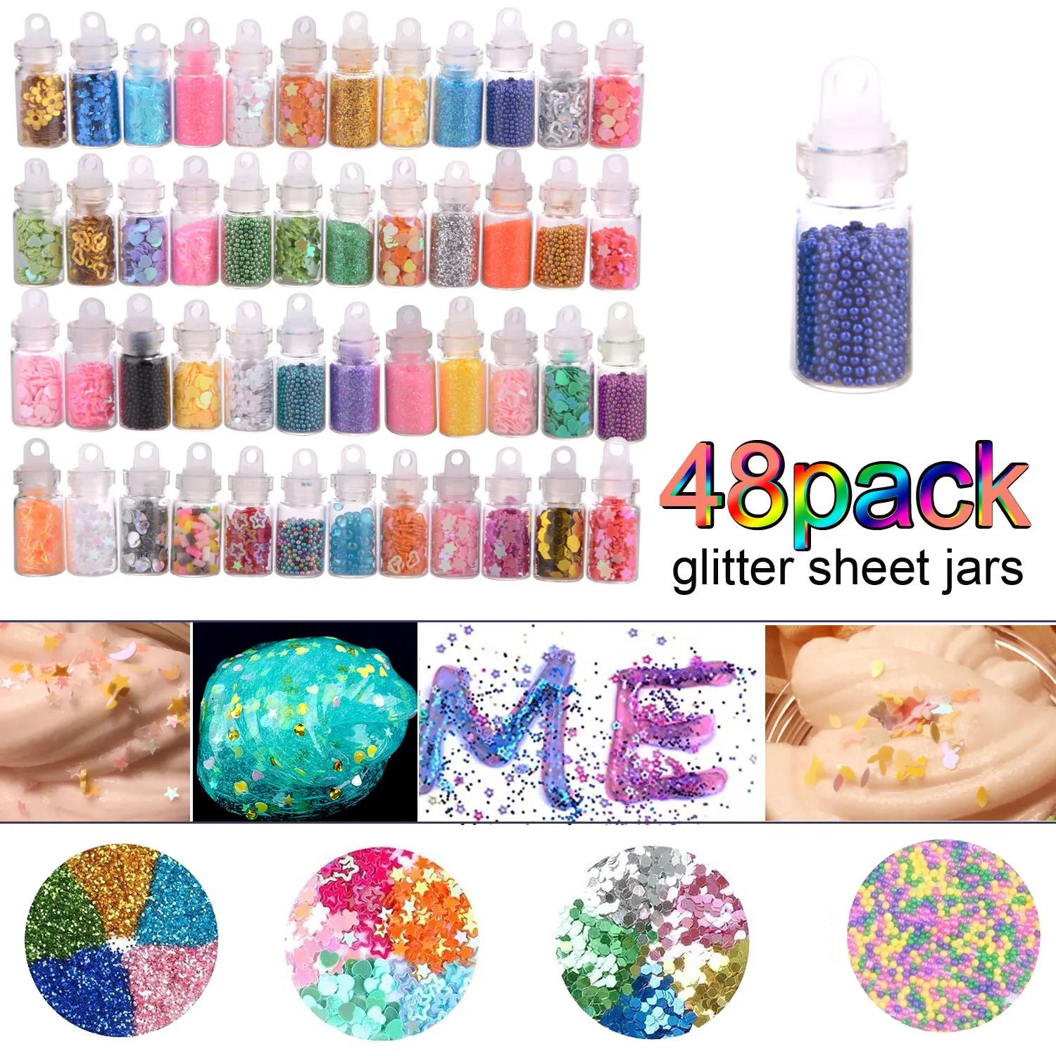 88pcs/set 3D Fluffy Foam Slime Foam Balls Kids Baby Toys DIY Craft Slime Supplies Kit Floam Beads Glitter Slices Rainbow Pearl