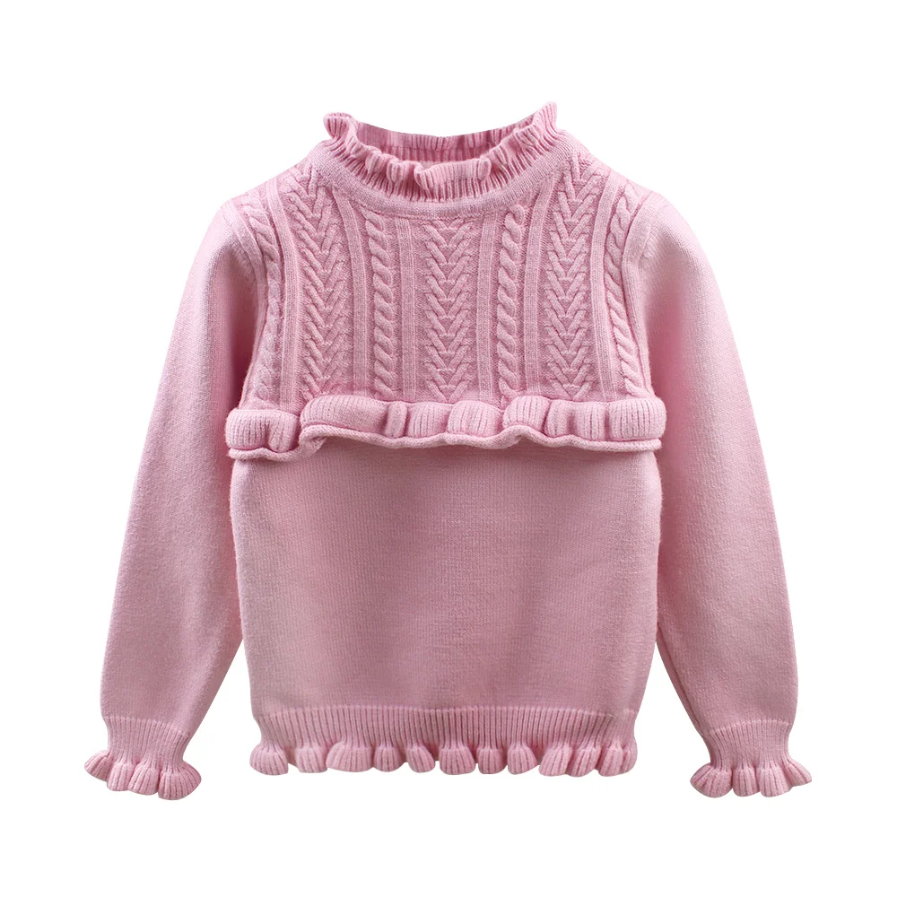 Ruffle Knitted Baby Girl Sweater Cotton Turtleneck Kids Pullover Long