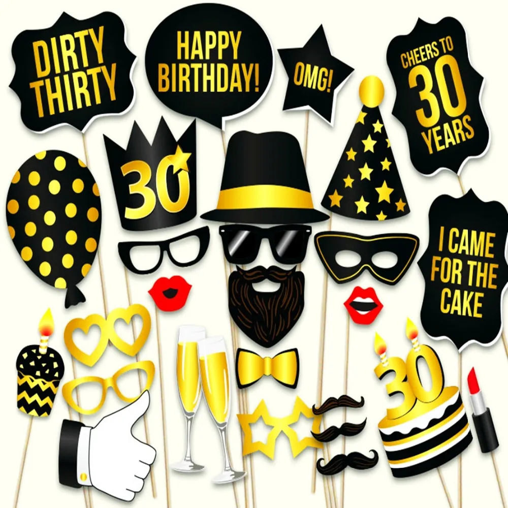 

Photo booth props Thirty 30th Happy Birthday Party Photo Booth Props 30TH Birthday Celebration Photo Booth 36Pcs Photobooth Prop