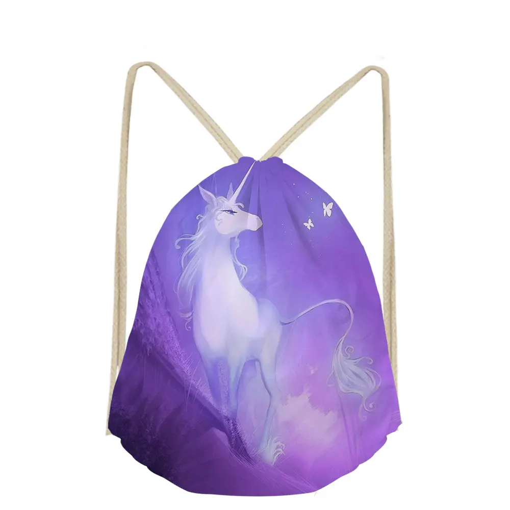 3D Unicorn Cartoon Pattern Print School Bags Bookbags For Boys Girls Drawstring Bag Teens Kids Shoe Pocket String Shoulder Case
