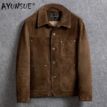 AYUNSUE куртка из натуральной кожи, мужская куртка из коровьей замши, короткая модная мужская куртка из коровьей кожи, Jaqueta Masculino Couro 1812 YY299
