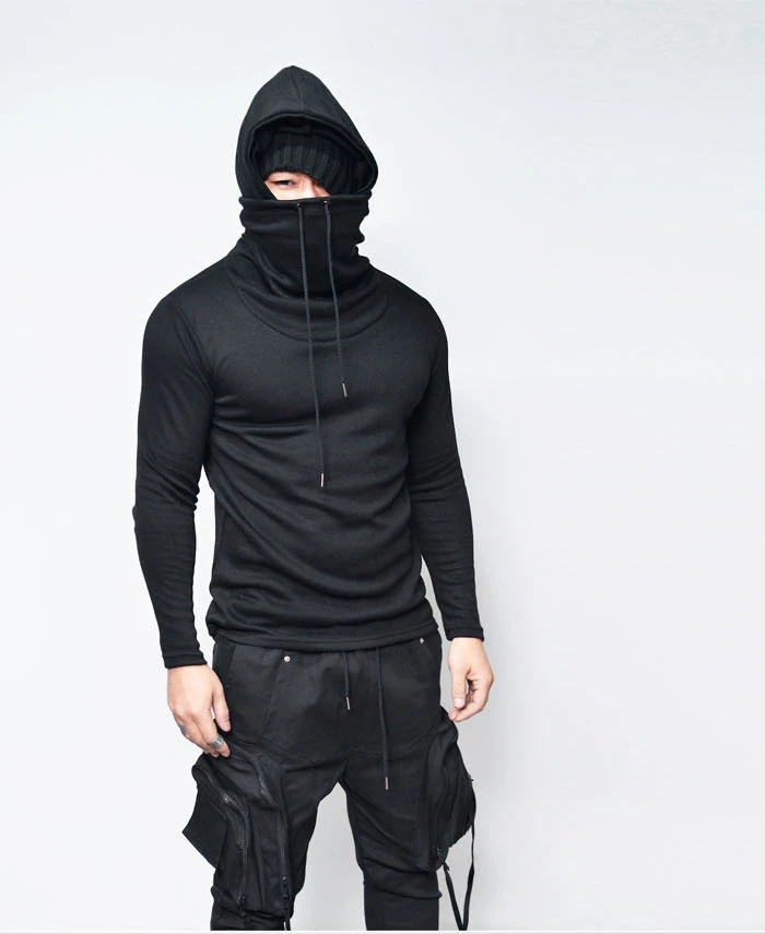 Mens Shirts Tees Tops Hooded Long T-Shirt Men Long Sleeve Hip Hop Hoodie Casual