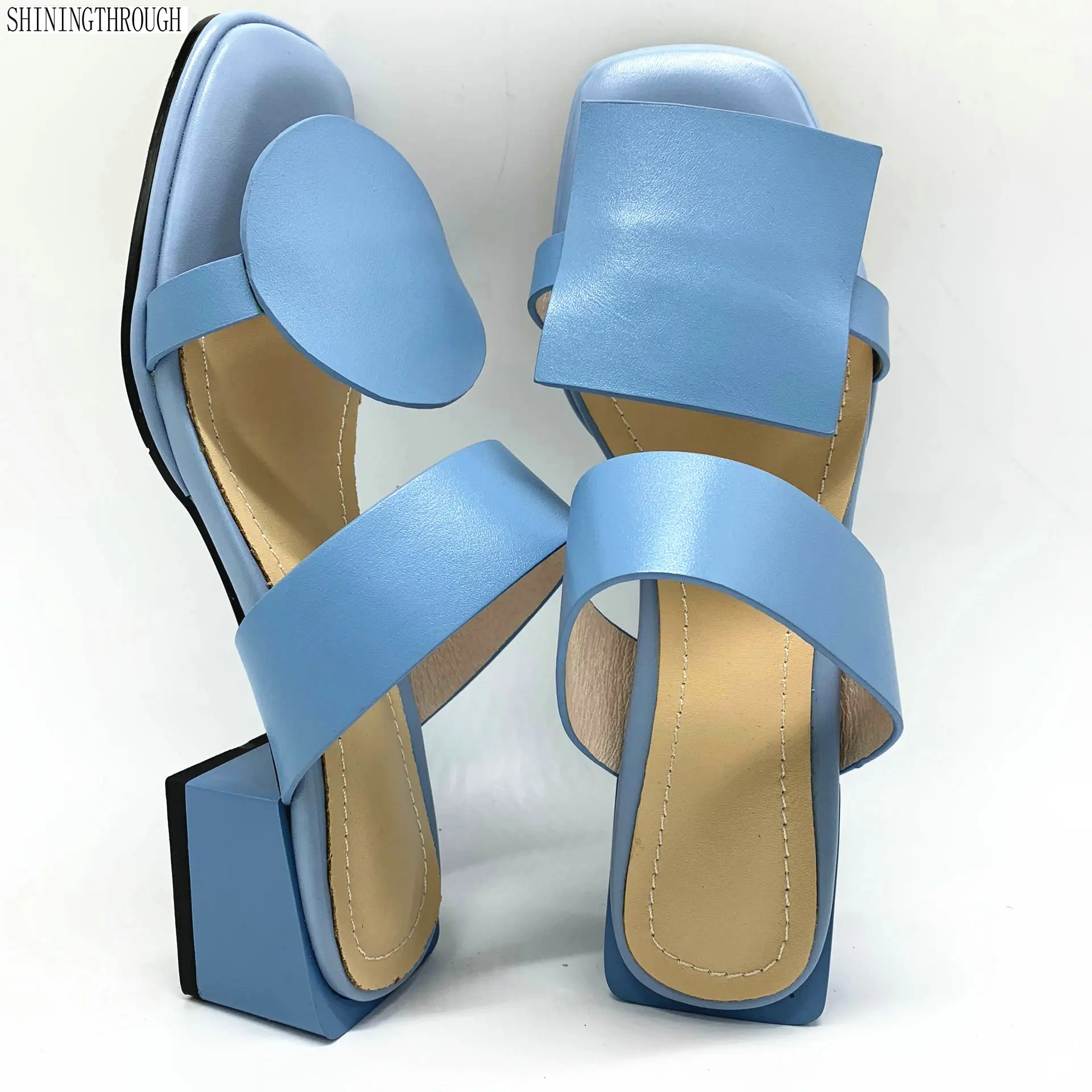 Для женщин туфли без задника на высоком каблуке Т-ремень полый заклепки обувь для вечеринок Женские Летние слипоны Пляжные сланцы размер 41
