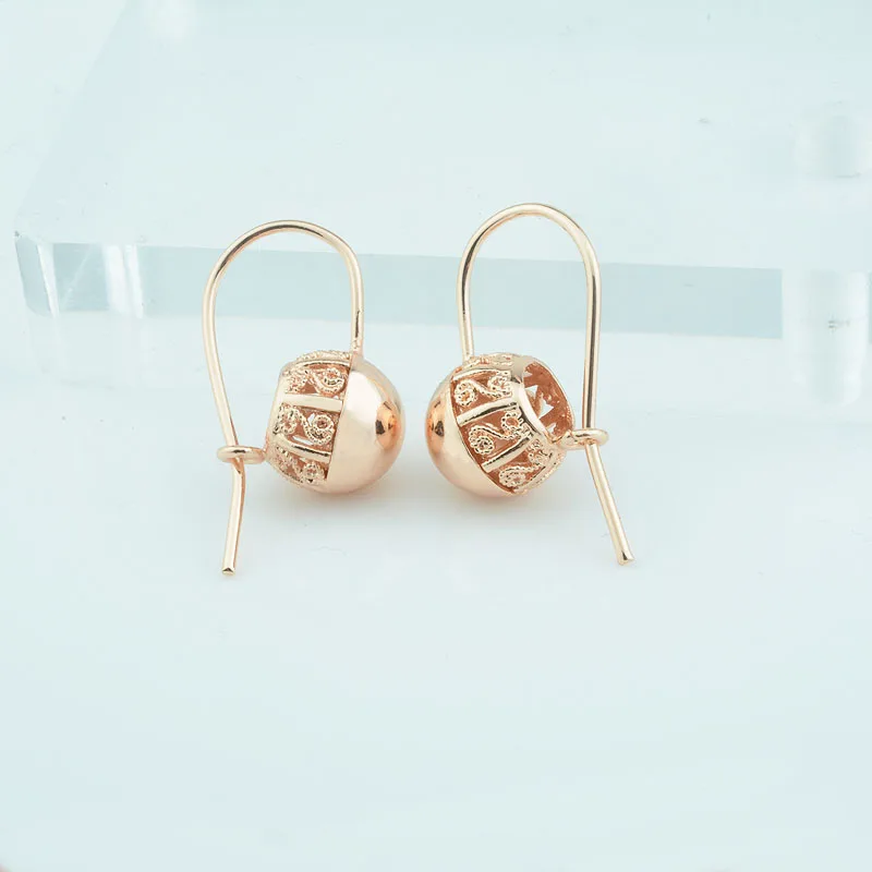 1 Pair Women Girls Gold 585 Color Drop Earrings Round Ball Bead Jewelry