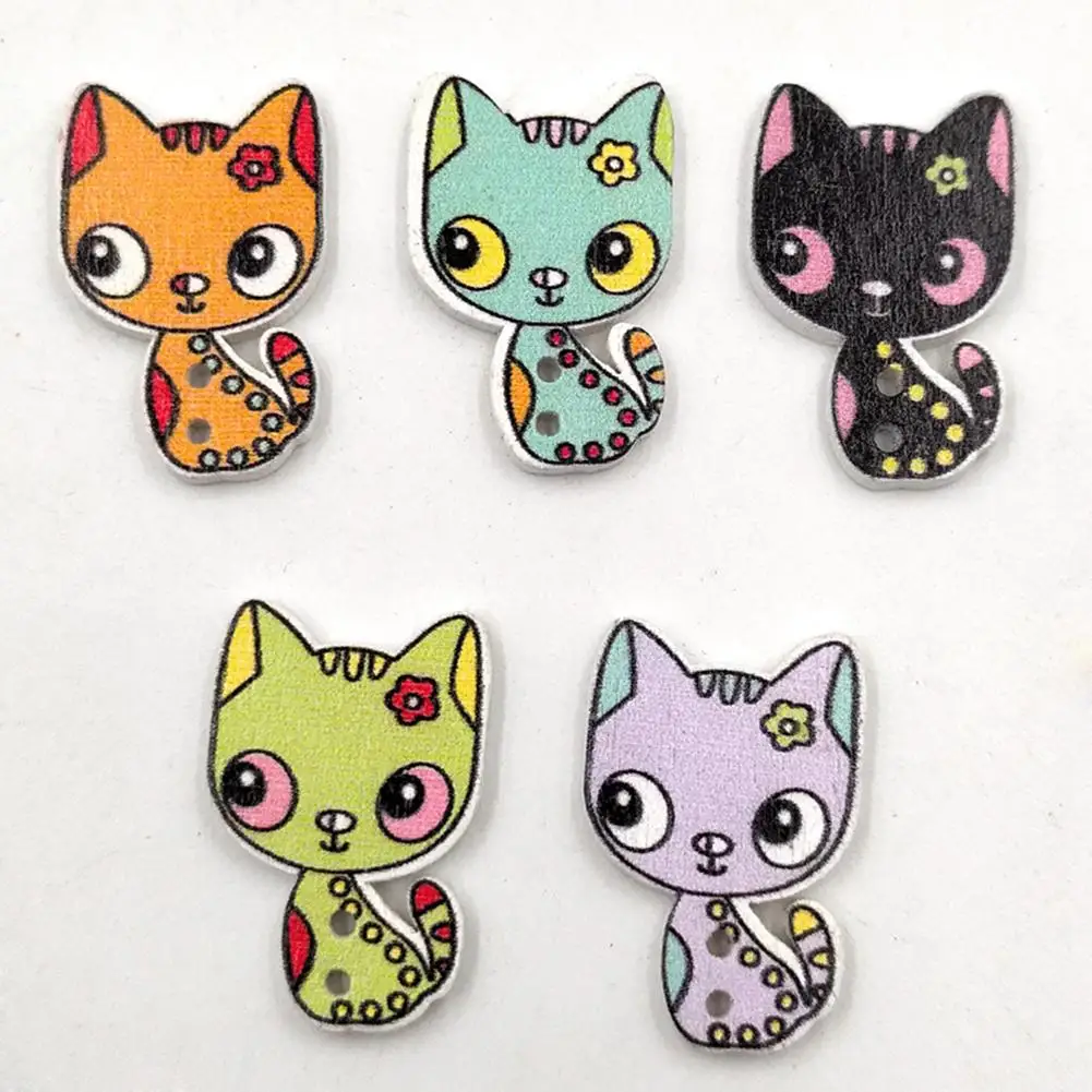 

50Pcs Cute Cat Kitten Wooden Buttons Sewing Scrapbooking Cards Craft DIY Decor