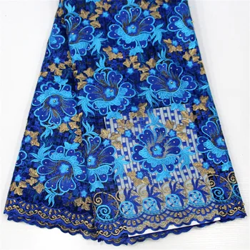

HFX African lace fabric US royal blue african french lace fabric with rhinestone 5 yards per lot wedding dress lace GF225-1