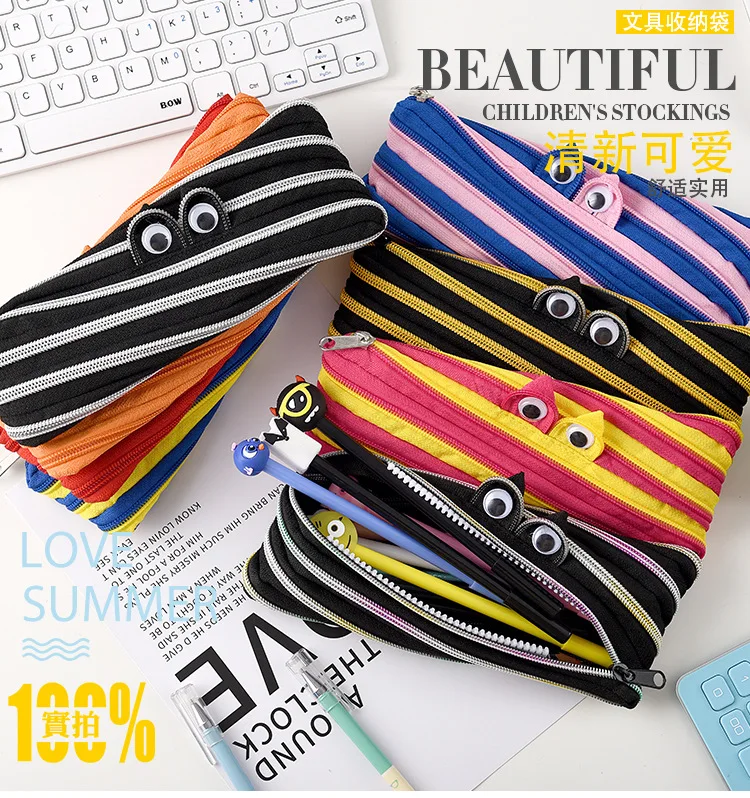 

Cute Cartoon Little Monster Pen Bag Personality Creative Funny Stationery Canvas Pen Bag Student Gift Cartoon Storage Bag