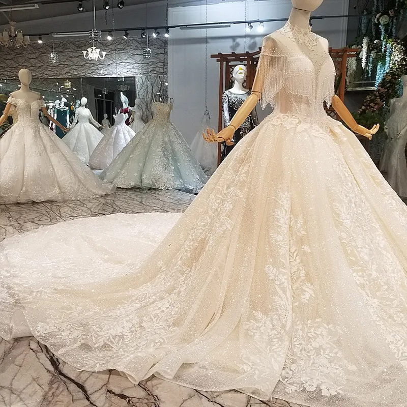 Роскошное Свадебное платье Vivian's Bridal с кристаллами, бисером и кисточками, с открытой спиной с высоким горлом, Кружевная аппликация с блестками, высококачественное свадебное платье