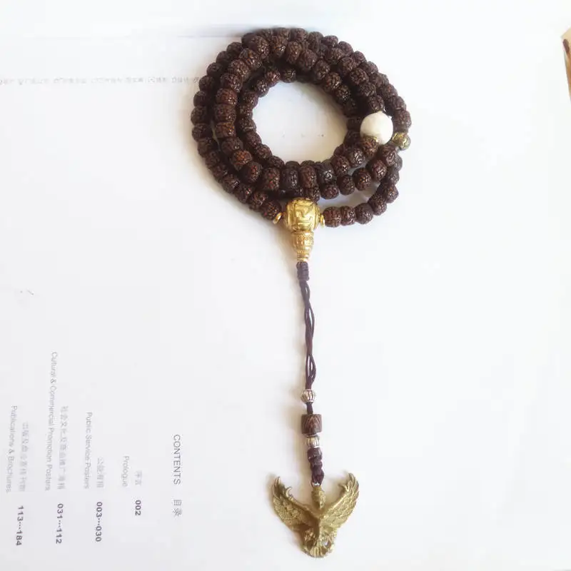 Медный амулет BRO691 тибетский рудракша bodhi Mala С золотыми бусинами мантры украшения