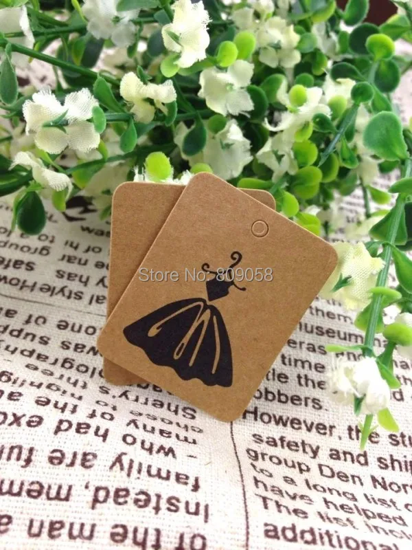 

Hot Sale ! Brown Kraft Paper Printing Dress Price Label Tags With Strings,3.8*3cm Jewelry Display Card 200pcs And Plastic String