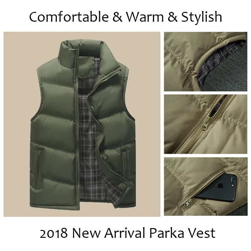 YIHUAHOO Casual Vest Men Cotton Padded Slim Sleeveless Winter Jacket Men Thick Warm Parka Vest Coat Male Waistcoat Men QCC-0627