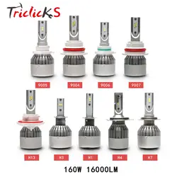 Triclicks 9005 9006 H4 H7 H13 H8 H9 H11 9004 9007 880 881 Авто Фары для автомобиля LED 160 Вт 16000lm флип чип лампы Hi-Lo фар