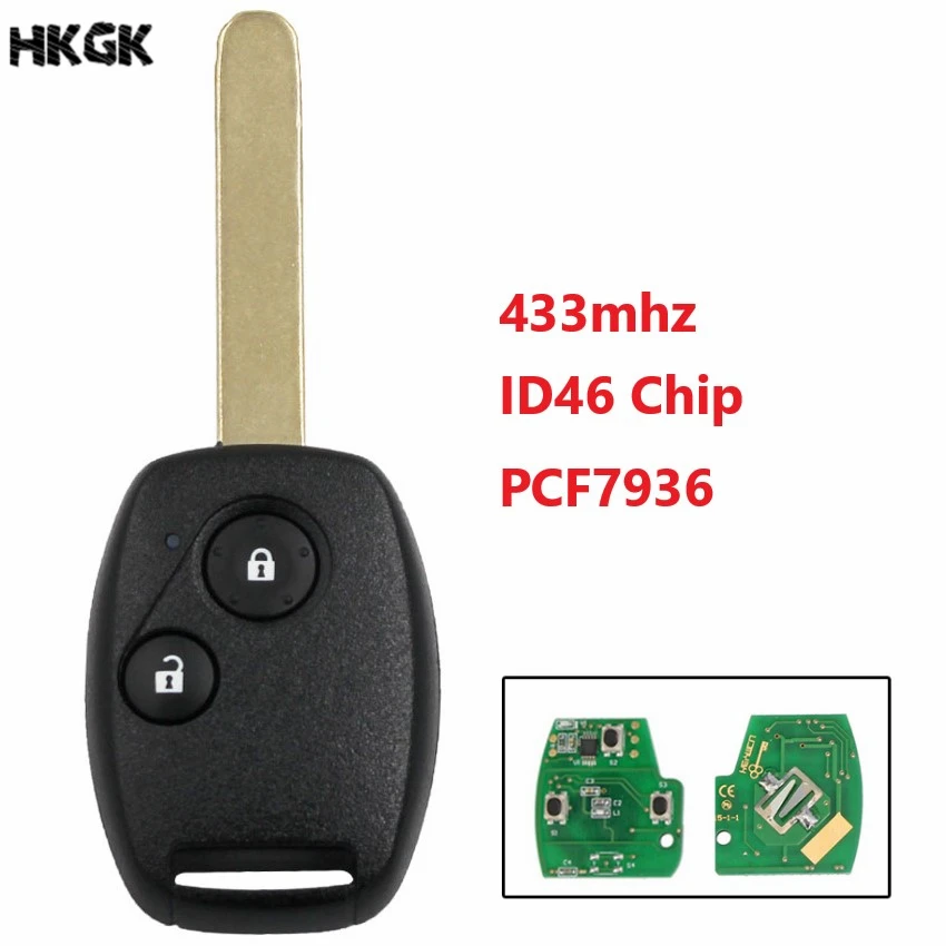 

2 кнопки дистанционного брелок 433 МГц с ID46/PCF7936 чип для Honda Civic CRV Jazz вариабельности сердечного ритма ключи