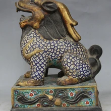 USPS в США S2517 1" Старый Китай Перегородчатые Бронзовый 24 К Золотой Дракон Зверь Kylin Чи-лин Qilin статуя