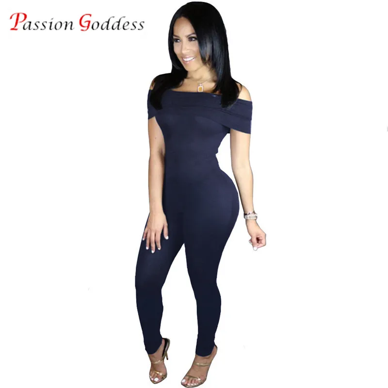 New Plus Size Jumpsuits for Women 2016 Bodycon Bodysuits Sexy Off Shoulder Slash Neck Skinny