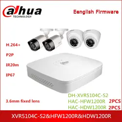 Dahua HDCVI камера комплект с DH-XVR5104C-S2 HACVI камера HAC-HFW1200R HAC-HDW1200R 1080P P2P система видеонаблюдения