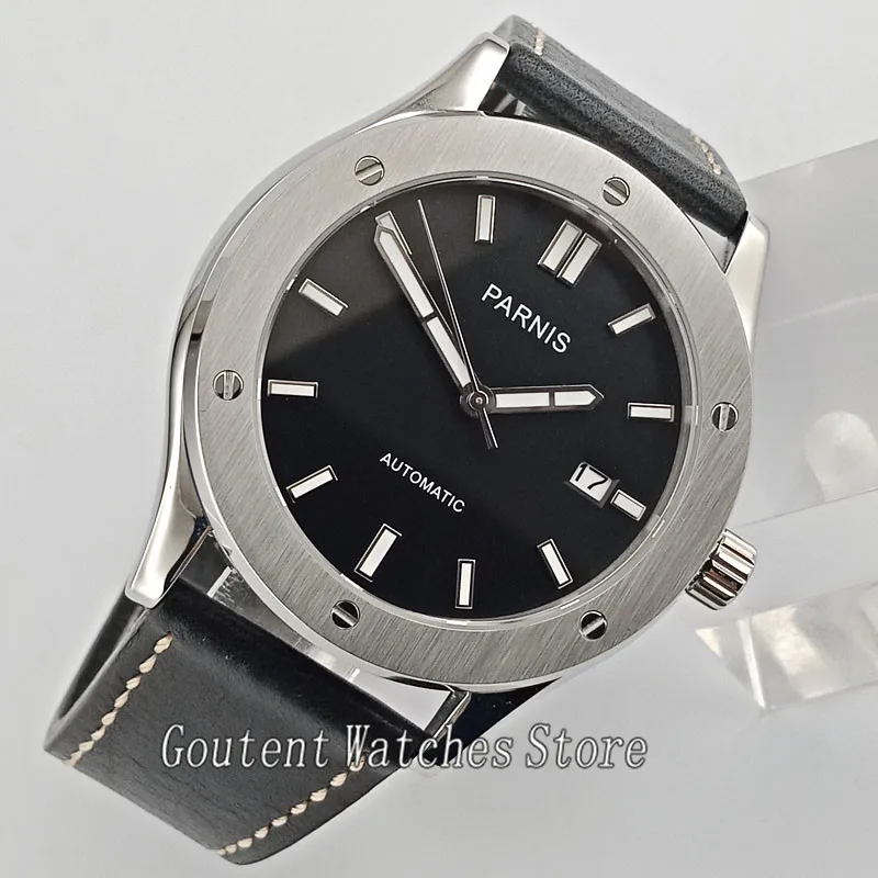 

43mm Parnis Men Luminous Watch Black Dial/Band Automatic Movement 2733