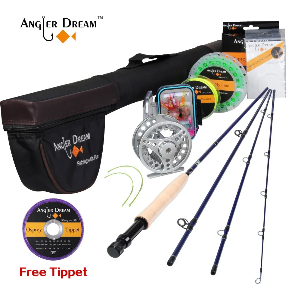 Angler Dream 5WT Летающий рыболовный комплект 9FT средний-Быстрый Летающий стержень предварительно-Spoled Fly Reel 5F Fly Line с Cordura трубка-треугольник