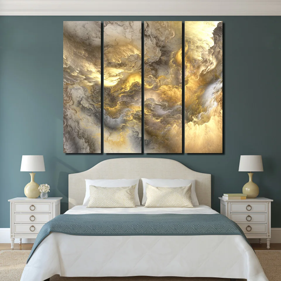 4 шт. напечатанная абстрактная Золотая серая картина облака холст настенные картины для гостиной стены искусства холст /up-1290D