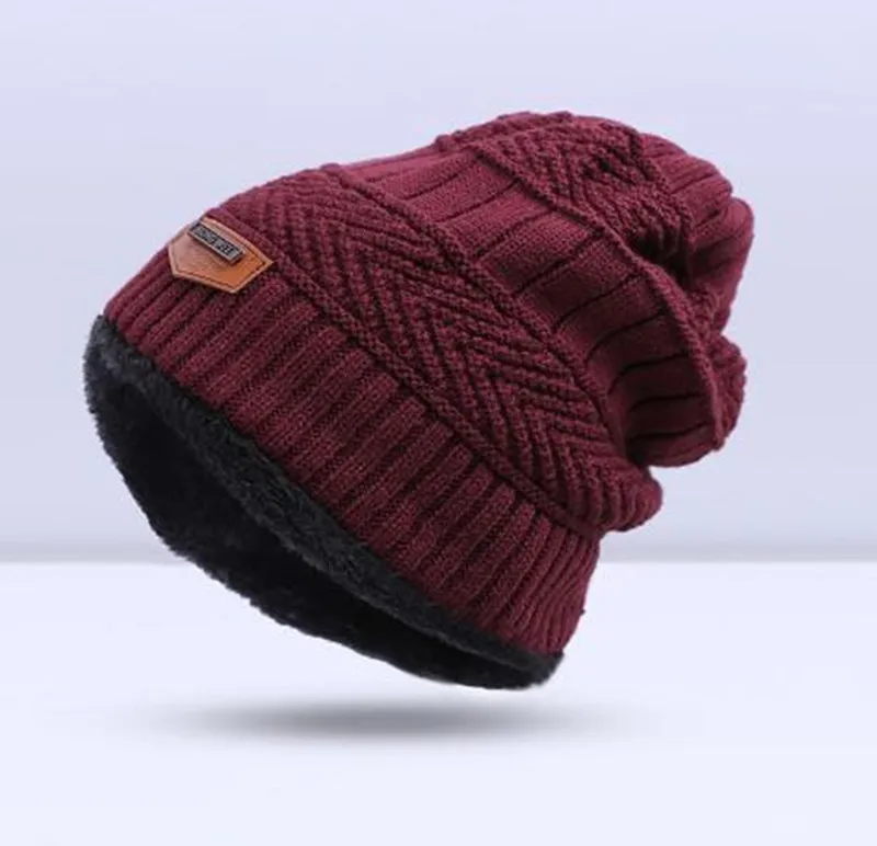 Dark red2 Зимняя вязаная шапка, шарф, набор, Мужская однотонная теплая шапка, шарфы, мужские зимние уличные аксессуары, шапки, шарф, 2 штуки - Цвет: Dark red2